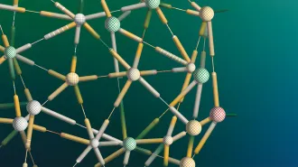 A 3-D of multi-colored balls connected by small, cylindrical tubes.